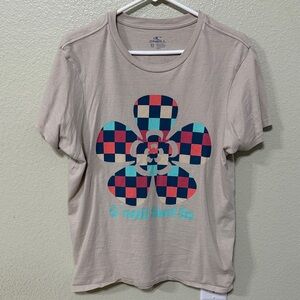O'Neill Beige T-Shirt with Checkered Floral Design